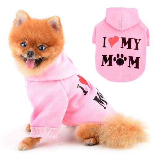 PAIDEFUL Warmer Fleece-Hundemantel für kleine Hunde, weich, winddicht, mit Kapuze, modische Welpen-Sweatshirts mit Aufdruck "I Love My Mom", kurzärmelig, mit Loch für die Leine, Rosa, Größe M PAIDEFUL Warmer Fleece-Hundemantel für kleine Hunde, weich, winddicht, mit Kapuze, modische Welpen-Sweatshirts mit Aufdruck "I Love My Mom", kurzärmelig, mit Loch für die Leine, Rosa, Größe M von PAIDEFUL