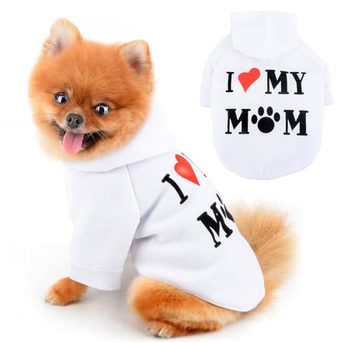 PAIDEFUL Warmer Fleece-Hundemantel für kleine Hunde, weich, winddicht, mit Kapuze, modische Welpen-Sweatshirts mit Aufdruck "I Love My Mom", kurzärmelig, mit Loch für die Leine, Weiß, Größe L PAIDEFUL Warmer Fleece-Hundemantel für kleine Hunde, weich, winddicht, mit Kapuze, modische Welpen-Sweatshirts mit Aufdruck "I Love My Mom", kurzärmelig, mit Loch für die Leine, Weiß, Größe L von PAIDEFUL