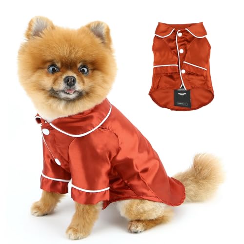 PAIDEFUL Weiche Nachtwäsche aus Kunstseide für kleine Hunde und Katzen, Revers, Loungewear, leicht, atmungsaktiv, Welpen-Pyjama, zweibeinig, Sommer-Chihuahua-Bekleidung, Knopfleiste, Burgunderrot, von PAIDEFUL