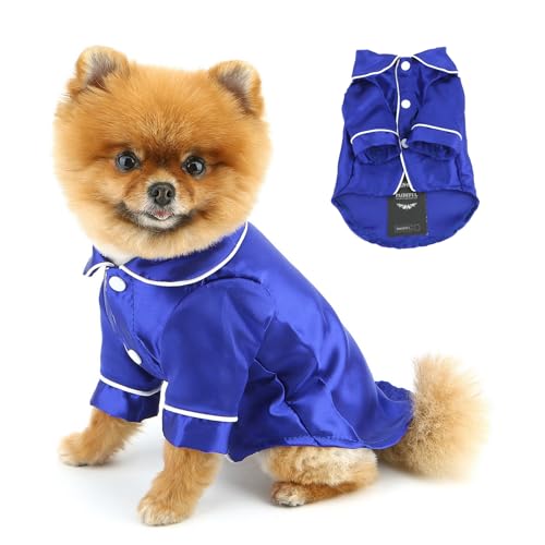 PAIDEFUL Weiche Nachtwäsche aus Kunstseide für kleine Hunde und Katzen, Revers, Loungewear, leicht, atmungsaktiv, Welpen-Pyjama, zweibeinig, Sommer-Chihuahua-Bekleidung, Knopfleiste, Königsblau, Größe PAIDEFUL Weiche Nachtwäsche aus Kunstseide für kleine Hunde und Katzen, Revers, Loungewear, leicht, atmungsaktiv, Welpen-Pyjama, zweibeinig, Sommer-Chihuahua-Bekleidung, Knopfleiste, Königsblau, Größe von PAIDEFUL