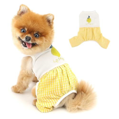 PAIDEFUL Weicher Hunde-Pyjama für kleine Hunde, leicht, atmungsaktiv, 4-beinig, niedlicher Welpen-Overall mit Früchten, Sommer, Haustier-Marmelade, ärmellos, Chihuahua, Yorkie-Outfits, Katzenkleidung von PAIDEFUL