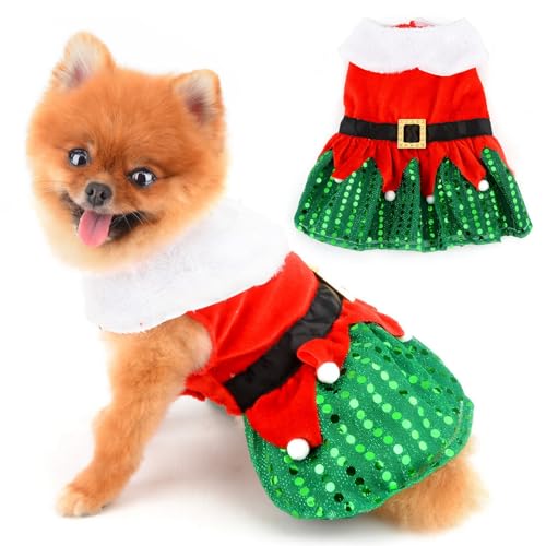 PAIDEFUL Weihnachtskleid für kleine Hunde, Weihnachtsmann, Samtrock mit Fliege, Pailletten, Mädchen, Welpen, Weihnachten, Outfits, Haustier, Urlaub, Cosplay, Katze, Kleidung, Yorkie, Chihuahua, von PAIDEFUL