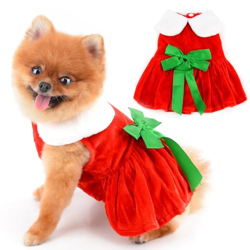 PAIDEFUL Weihnachtskleid für kleine Hunde, Weihnachtsmann, Samtrock mit Fliege, Pailletten, Mädchen, Welpen, Weihnachten, Outfits, Haustier, Urlaub, Cosplay, Katze, Kleidung, Yorkie, Chihuahua, von PAIDEFUL