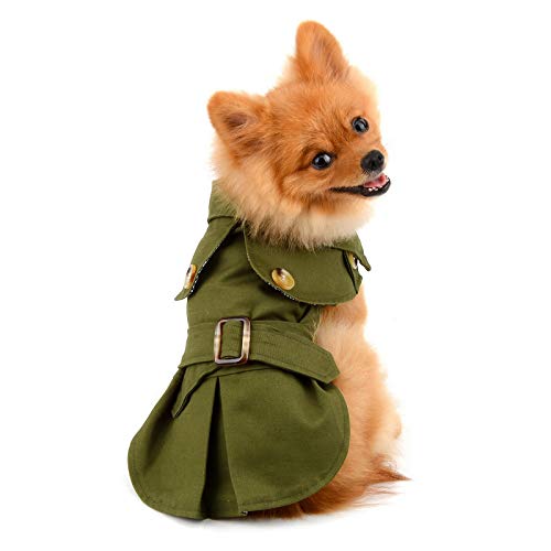 PAIDEFUL Westernjacke für kleine Hunde, winddicht, Westernjacke, mit Gürtel, für Herbst und Winter, für Welpen, Chihuahua, Yorkie, Armeegrün, Größe S von PAIDEFUL