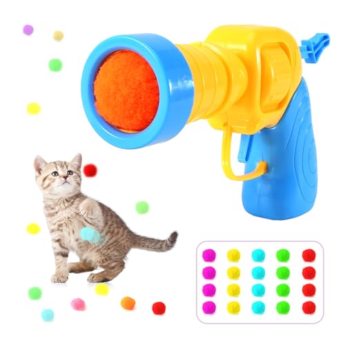 PAKESI Cat Ball Spielzeug Launcher mit 20-farbigen Plüsch Katzenbällen und aufregenden Launcher Set für Stunden interaktiven Spaß und Bewegung von PAKESI