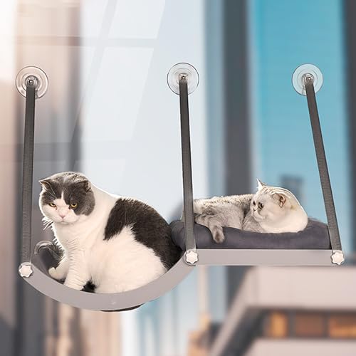 PAKEWAY Katzen-Fenstersitzstangen, doppelte Haustier-Hängematten, Katzenbettfenster, kleine Tier-Hängematten-Sitzstange, hohe Tragfähigkeit, stabiler, geeignet für mehrere Haustierfamilien PAKEWAY Katzen-Fenstersitzstangen, doppelte Haustier-Hängematten, Katzenbettfenster, kleine Tier-Hängematten-Sitzstange, hohe Tragfähigkeit, stabiler, geeignet für mehrere Haustierfamilien von PAKEWAY