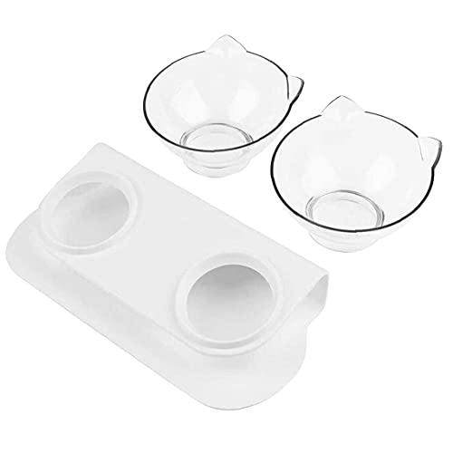 Cat Bowl Cat Food Feeding Raised Tilted Platform Double Pet Bowl with Stand 15°Elevated U Shape Transparent von PAKEY