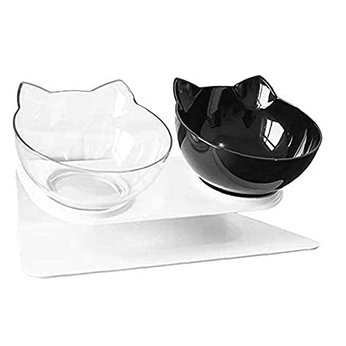 Cat Bowl Cat Food Feeding Raised Tilted Platform Double Pet Bowl with Stand 15°Elevated U Shape Transparent von PAKEY