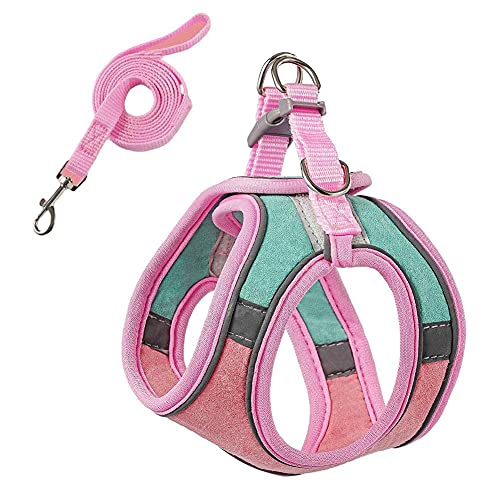 Escape Proof Cat Harness and Leash Set Adjustable Soft Walking Cat Vest with Breathable Mesh with Reflective Strap for Walking Pink Green L von PAKEY