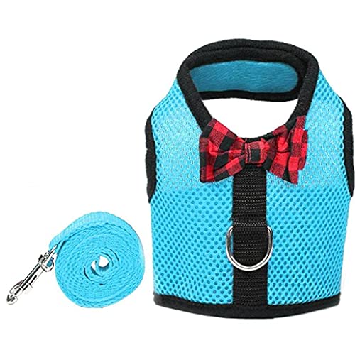 Pet Harness Set Rabbit Leash Harness Vest Type Berathable Grid for Bunny Small Animals Blue S von PAKEY