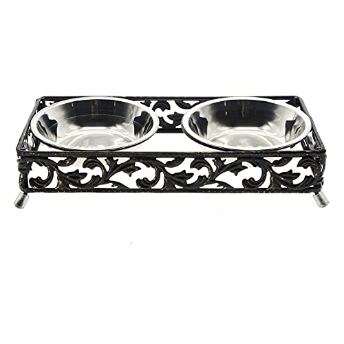 Stainless Steel Raised Pet Bowls for Small Dogs and Cats Elevated Food and Water Bowls w Antique Metal Stand von PAKEY