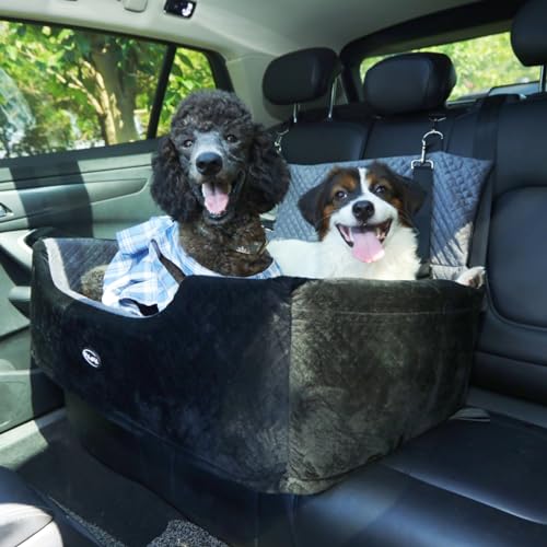 PALAMIL Hunde-Autositzerhöhung für große/mittelgroße Hunde oder 2 kleine Hunde, wasserdichter erhöhter Haustier-Autositz mit dickem Kissen und Aufbewahrungstaschen, Schwarz/Grau PALAMIL Hunde-Autositzerhöhung für große/mittelgroße Hunde oder 2 kleine Hunde, wasserdichter erhöhter Haustier-Autositz mit dickem Kissen und Aufbewahrungstaschen, Schwarz/Grau von PALAMIL