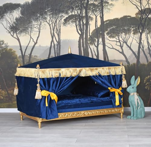 Hundebett Barock Blau Katzenbett Himmelbett Hundekissen Antik Tierbett mit Decke cat1007 Palazzo Exklusiv von PALAZZO INT