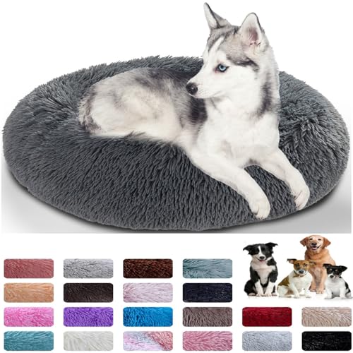 PAMEENCOS Beruhigendes Hundebett Flauschiges Plüsch-Katzenbett Für Große Mittelgroße Und Kleine Hunde Waschbar Anti-Angst-Hundebett Kleines Katzenbett Für Katzen Im Innenbereich (90cm,H) von PAMEENCOS