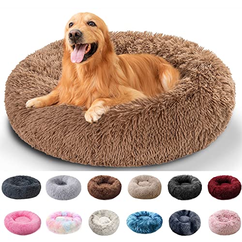 PAMEENCOS Hundebett Grosse Hunde Donut Hundekorb Für Große Hunde Hundekissen Flauschig Rund Kuschelbett Waschbar (Diameter 50cm,Apricot) von PAMEENCOS