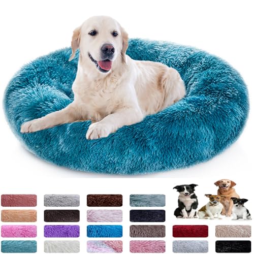 PAMEENCOS Hundebett Katzenbett Flauschig Rund Aus Plüsch Donut Kuscheliges Hundekissen Hundekorb Für Kleine Mittelgroße Und Große Hunde Katzen Und Andere Haustiere (90cm,Wine Red) von PAMEENCOS