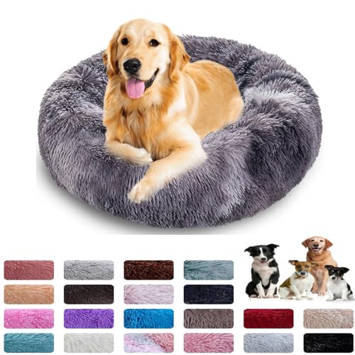 PAMEENCOS Hundebett Rund Katzenbett Flauschig Donut Kuscheliges Hundekissen Waschbar Ultra Weicher Plüsch Haustierbett Für Kleine, Mittelgroße Und Große Hunde Katzen (50cm,Wine Red) von PAMEENCOS