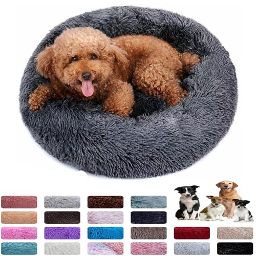 PAMEENCOS Hundebett Waschbar Flauschig, rutschfest Anti-Angst Hundekorb Weich Bequem Rosensamt Haustierbett Für Kleine Hunde Und Katzen (50cm,Light Coffee) von PAMEENCOS