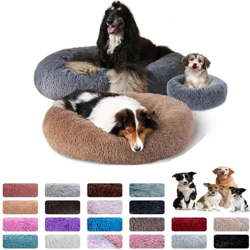 PAMEENCOS Katzenbett Donut Plüsch Haustierbett Für Katzen Und Hunde Rundes Warme Weiche Bequeme Hundehütte Hundesofa Katze Schlafen (Diameter 50cm,Gray Coffee) von PAMEENCOS