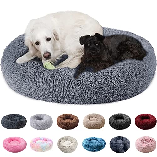 PAMEENCOS Kuscheliges Und Weiches Flausching Hundebett Und Katzenbett,Kompressionswiderstand Und Waschbar Donut Haustierbett, Für Kleine Bis Mittelgro ß E Hunde Und Katzen (Diameter 80cm,Blue) von PAMEENCOS