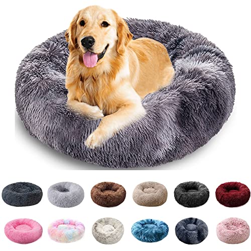 PAMEENCOS Weiches Flausching Hundebett Und Katzenbett,Kompressionswiderstand Waschbar Donut Haustierbett,für Kleine Bis Mittelgro ß E Hunde Und Katzen (Diameter 90cm,Light Brown) von PAMEENCOS