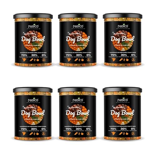 Dog Bowl dampfgegartes Fleisch mit Gemüse, Obst & Öl | Hundenahrung im Glas | Nassfutter ohne Zusatzstoffe mit hochwertigen frischen Zutaten (800g (4er Pack), Lamm mit Süßkartoffel, Linsen & Apfel) von PAMICO