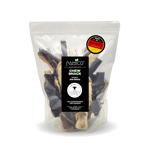 Luftgetrocknete Kausnacks für Hunde, 1 kg Belohnungs-Snack getreidefrei, Vorteilspack Deutsche Herstellung, Leckerli Hundekauartikel ohne Chemie, Qualität Kauartikel (1000g, Rinderfellstreifen) von PAMICO