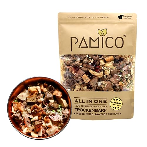 PAMICO Trockenbarf All in One Sensitive mit Huhn, Lamm, Fisch, Zucchini, Gurke und Brombeere 500g - 100% gefriergetrocknet, Barf Hundefutter ohne Zusätze getreidefrei von PAMICO