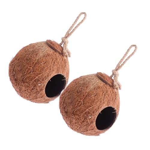 PAMINGONO 2 Stück Kokosnussschalen Vogelnest, Schlafvogelhaus, Vogelkäfig Für Vögel, Natürliche Kokosnüsse, Vogelnest, Verschleißfestes Vogelbett, Kokosnussschalen Vogelkäfig, Vogel von PAMINGONO