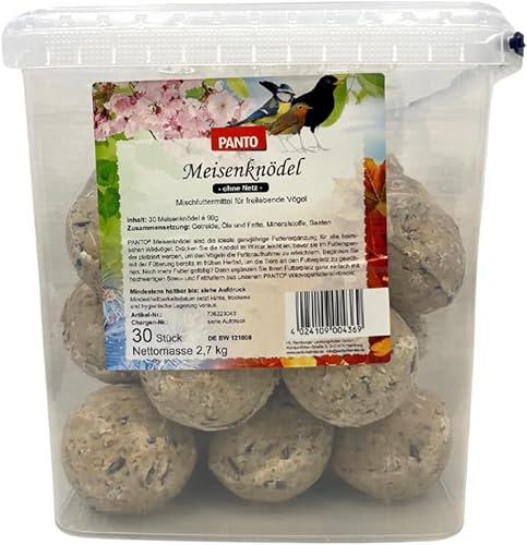 PANTO® Meisenknödel ohne Netz Getreideflocken Sonnenblumenkernen hoher Fettanteil Futterspender (30er Pack) von PANTO