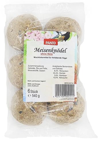 PANTO® Meisenknödel ohne Netz Getreideflocken Sonnenblumenkernen hoher Fettanteil Futterspender (6er Pack) von PANTO