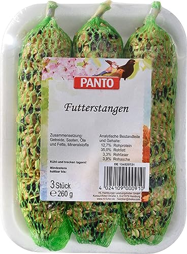 PANTO® Vogelfutter Futterstangen Getreideflocken Sonnemblummenkerne Weich- und Körnerfresser (24x 3 Stück) von PANTO