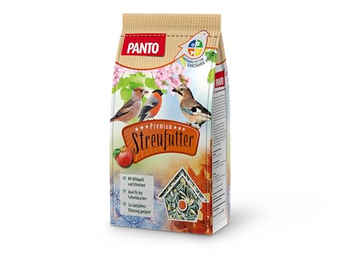 PANTO Streufutter für Wildvögel mit Wildapfel 4 x 1,7 kg – Vogelfutter aus Sonnenblumenkernen, Nüssen, Rosinen für Körnerfresser, ganzjähriges Wildvogelfutter von PANTO