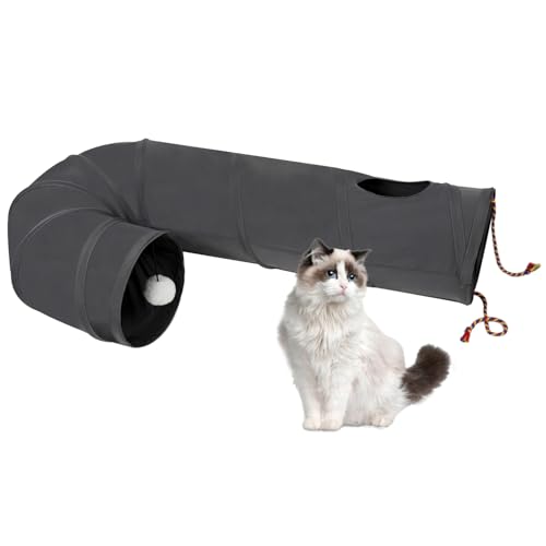 PAOPO Katzentunnel, 2-Wege-Katzenrohr mit interaktivem Peek-A-Boo Loch, Spielzeugball und Seil, ideal für Indoor-Katzen, Kätzchen und Kaninchen, Dunkelgrau PAOPO Katzentunnel, 2-Wege-Katzenrohr mit interaktivem Peek-A-Boo Loch, Spielzeugball und Seil, ideal für Indoor-Katzen, Kätzchen und Kaninchen, Dunkelgrau von PAOPO