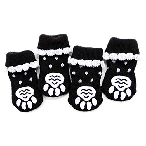 PAPABA 4 Stück rutschfeste PET-Socken Füße halten saubere Baumwoll-Hundewelpe rutschfeste Baumwollsocken für Schwarz L von PAPABA