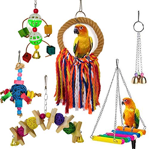 PAPABA 6 Stück Haustier Vogel Papagei Bell Ball Seil Schaukel Hängende Käfig Leiter Spielen Kauen Zufällige Farbe 6 stücke von PAPABA