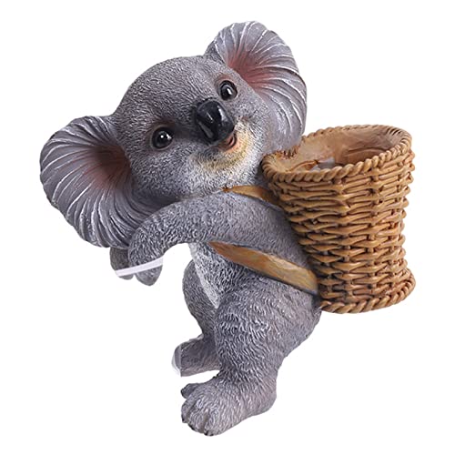 PAPABA Aquarium-Ornament, kreative Koala-Figuren mit Rückenkorb, Aquarium-Ornament, dekorativ, realistisch Grau von PAPABA