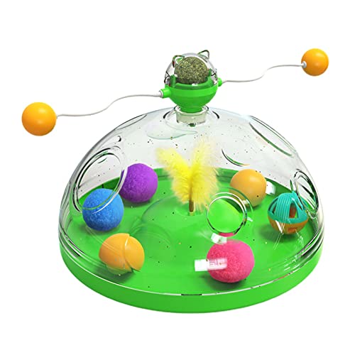 PAPABA Katzenspielzeug Plastik Plastik Turntable Pet Pädagogisches Spielzeug mit Katzenminzenball lindern Spannung wiederverwendbar Grün von PAPABA