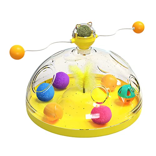 PAPABA Katzenspielzeug Plastik Plastik Turntable Pet Pädagogisches Spielzeug mit Katzenminzenball lindern Spannung wiederverwendbar Gelb von PAPABA