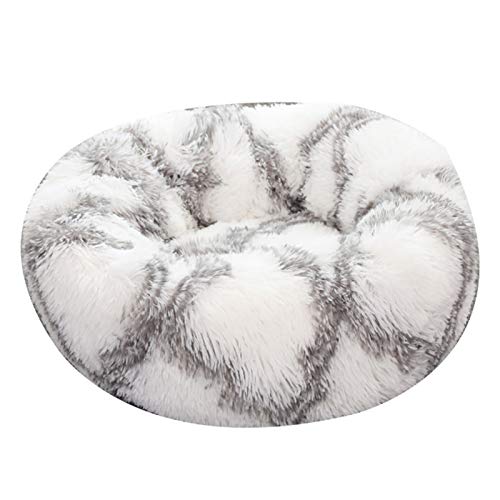 PAPABA Runder Plüsch Hund Katze verdickt warme weiche Haustierkissen Nest Bettmatte Pad Grau weiß 50cm von PAPABA