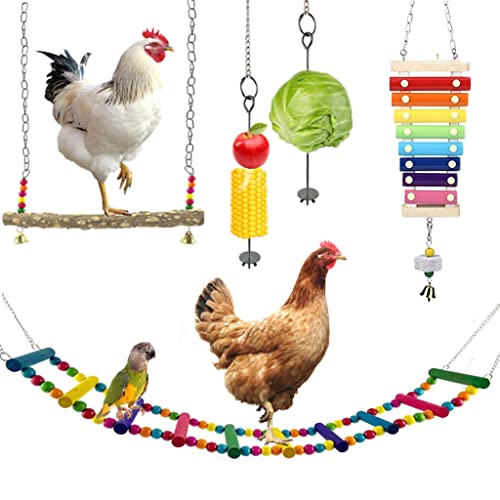 5 Packungen Hühnerspielzeug für Stall, Huhnvogel-Xylophon Natürliches Schaukelspielzeug Flexible Leiter Gemüse Spieß Obsthalter für Vogelkäfig und Hühnerstall Zubehör von PAPIEEED