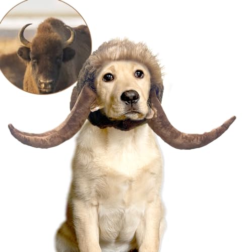 Bullhorn-Perücke für Haustier-Hundekostüm, Cosplay, Rinder-Kopfbedeckung, Ochsen-Dämon für Thanksgiving, Weihnachtsfeier von PAPIEEED