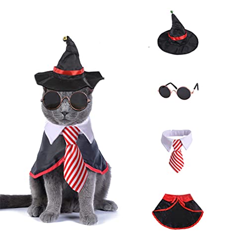 PAPIEEED Halloween-Kostüm, lustiges Vampir-Hunde-Umhang, Hexenhut, Outfits für Hunde, Streich, für kleine und mittelgroße Hunde, Katze, 4 Stück von PAPIEEED