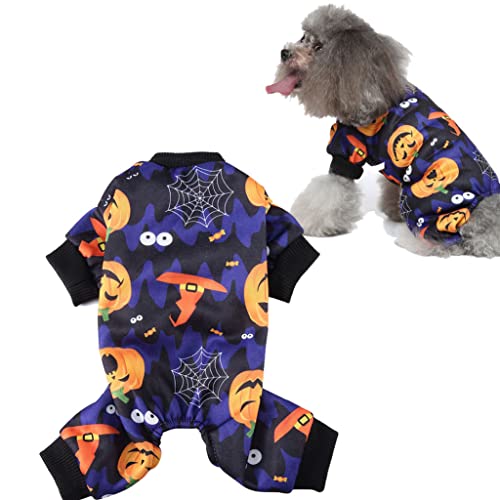 PAPIEEED Hund Jumpsuits Kleidung Fledermaus mit Kürbis, 5 Beine Hund Pyjama Kostüm für Welpenparty Halloween von PAPIEEED