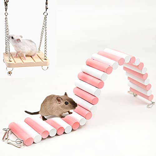 PAPIEEED Kleines Haustier-Spielzeug-Set, Holz-Hamster-Brücke, Spielzeug mit hängendem Schaukel, Klettern und Ratten-Kauspielzeug von PAPIEEED