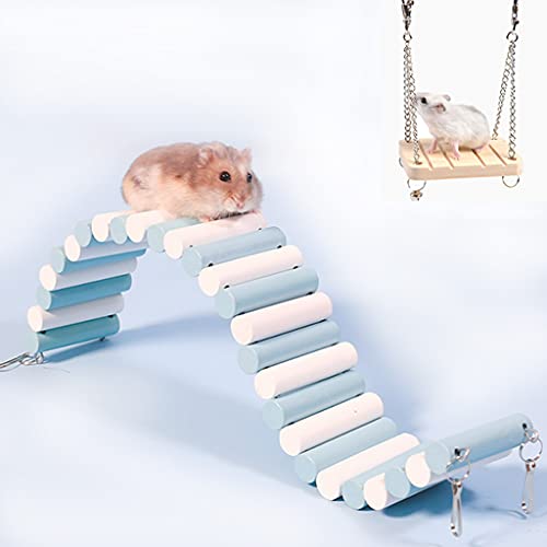 PAPIEEED Kleines Haustier-Spielzeug-Set, Holz-Hamster-Brücke, Spielzeug mit hängendem Schaukel, Klettern und Ratten-Kauspielzeug von PAPIEEED