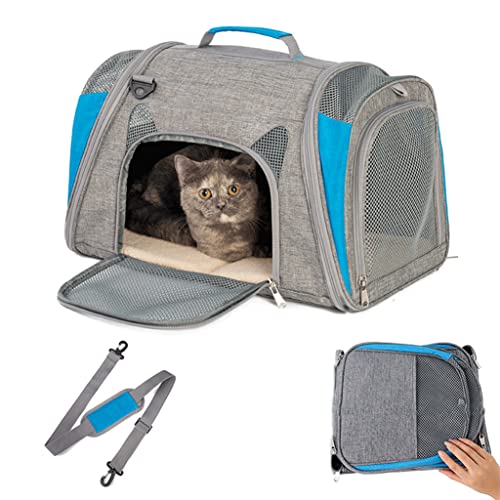 PAPIEEED Reise-Tragetasche für Haustiere, tragbare Reisetasche für Zuhause, Haustier-Reisetasche mit Taschen für Katzen und kleine Hunde, faltbare Haustier-Tragetasche mit abnehmbarem Fleece-Pad für von PAPIEEED