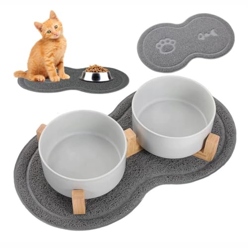 PARENCE.- rutschfeste Napfmatte für Hunde und Katzen – Napfboden 46x26 cm – Bodenschutz und saubere Mahlzeit – Fußabdruck & Fischdesign von PARENCE