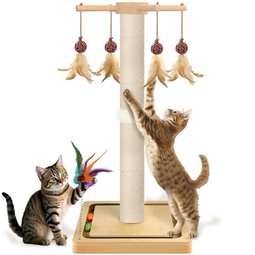 Kratzbaum hoch Sisal 33 Zoll Groß Kratzbaum Turm für Indoor Katzen Erwachsene mit Hängende und Kugelbahn, 2 Befestigungsmethoden Interaktives Möbelspielzeug für Alle Altersgruppen von PAROTO