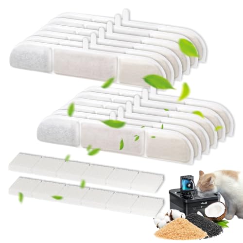 PARTSEE 12 Set Katzenbrunnen Filter für DownyPaws Katzenbrunnen DPWFP6 DPWFP6SS, Ersatzfilter Aktivkohle Medizinalstein lonenaustauschharz für 2.5L DownyPaws Trinkbrunnen (12 Filter+12 Schwamm) von PARTSEE